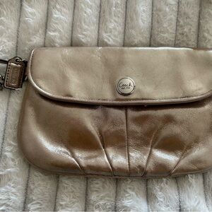 Coach Ashley Pleated Metallic Champagne Clutch/Wristlet